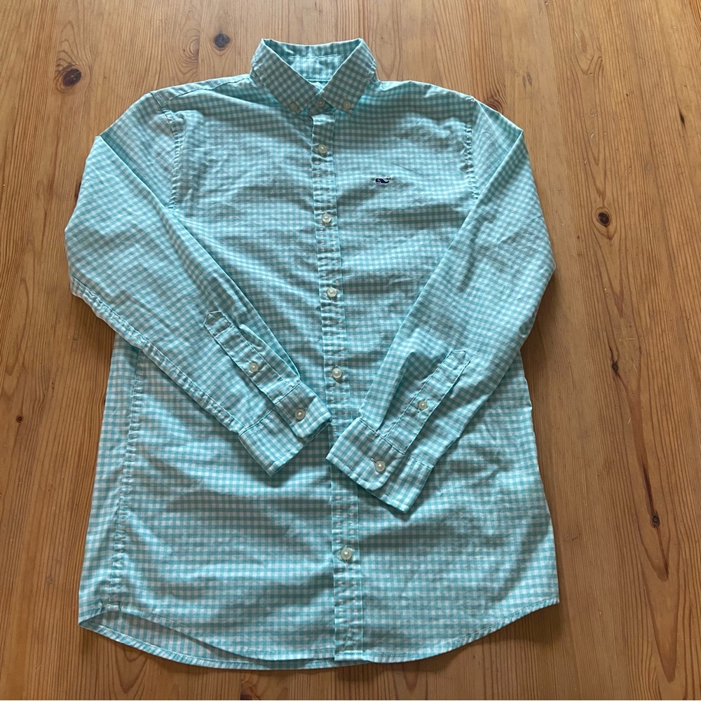 Vineyard Vines Boys Gingham Check Long Sleeve Button Down Shirt Size 12 - 14